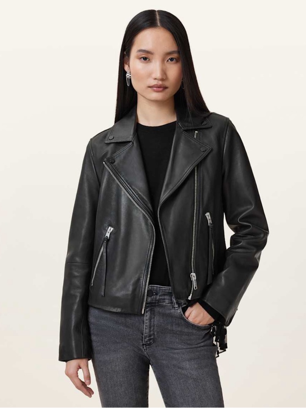 AllSaints DALBY SLIM FIT LEATHER BIKER JACKET Black  Moto Jacket